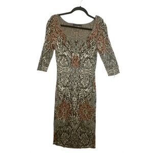 Peruvian Connection Knit Dress XS Tribal Print 3/4 Sleeve‎ Bodycon Peru